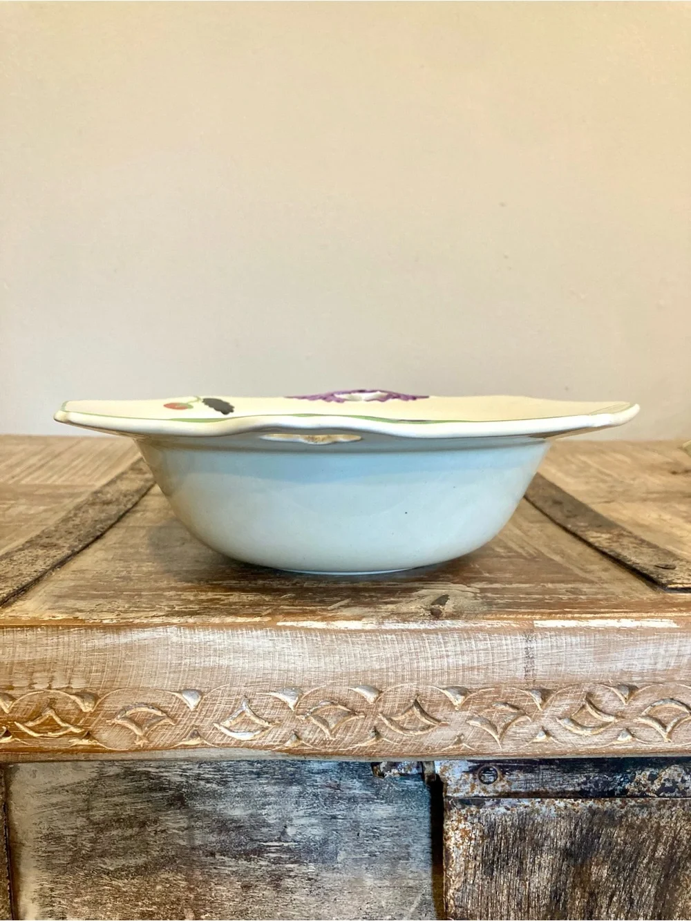 Hand-Painted Floral Ceramic Serving Bowl Purple & Red Flowers Made In England